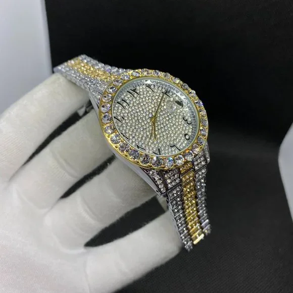Limited Edition 18K Real Duo Color Plated Iced Out Luxury Brand Watch
